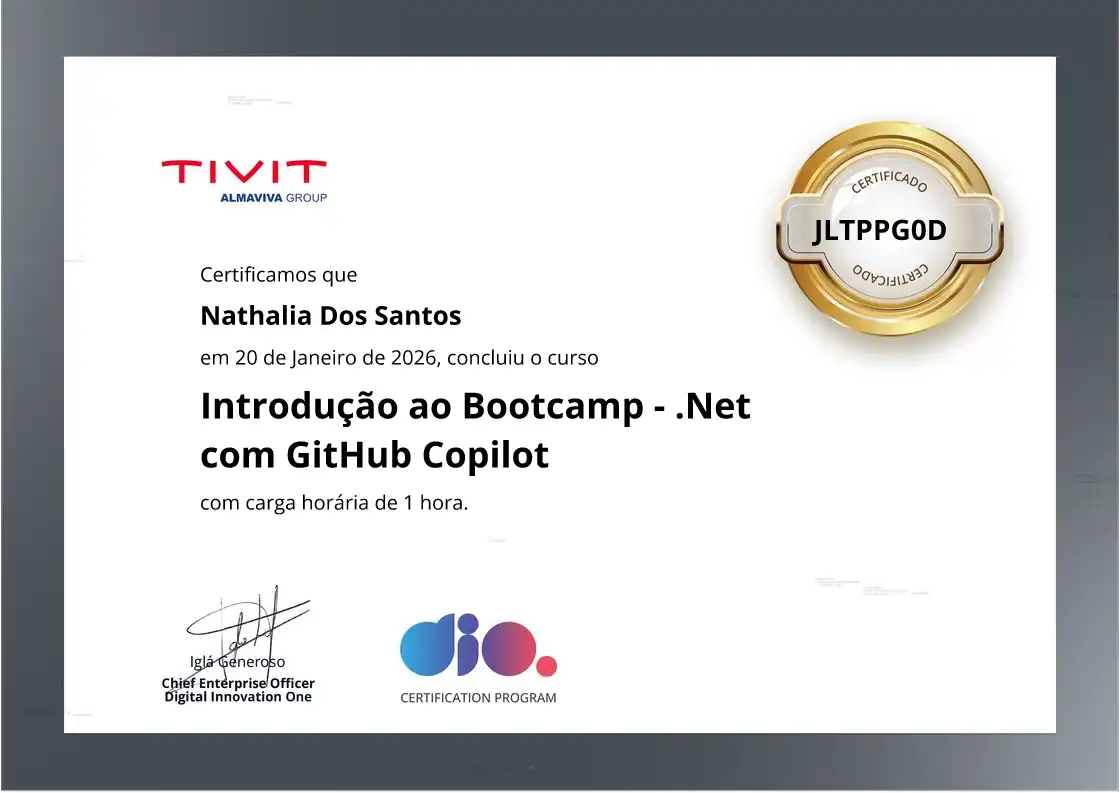 certificate of Introdução ao Bootcamp - .Net com GitHub Copilot