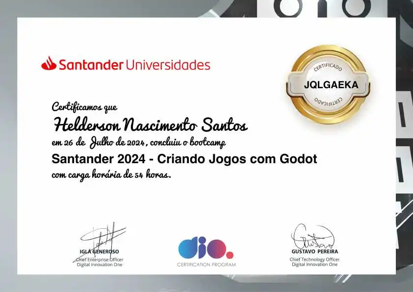 certificate of Santander 2024 - Criando Jogos com Godot