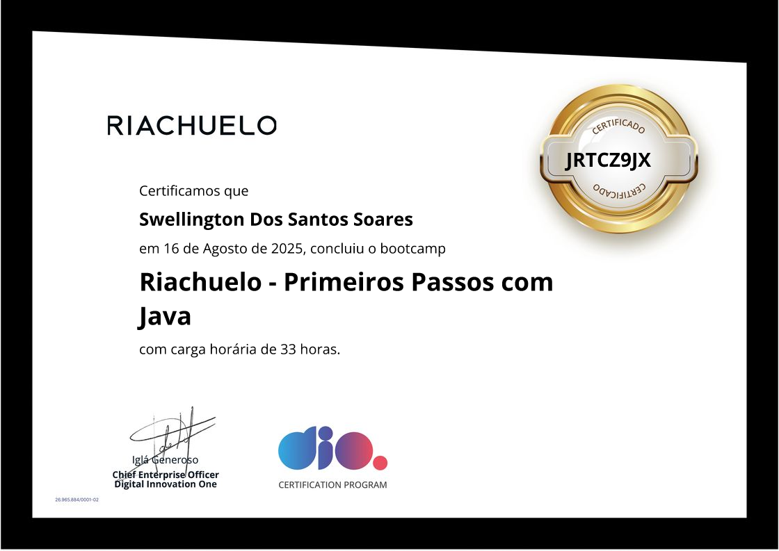 certificate of Riachuelo - Primeiros Passos com Java