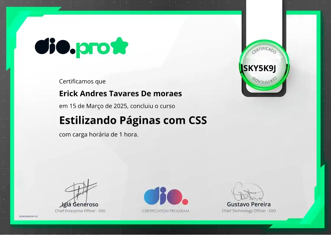 certificate of Estilizando Páginas com CSS