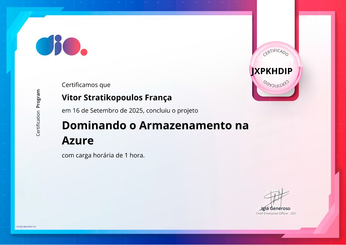 certificate of Dominando o Armazenamento na Azure