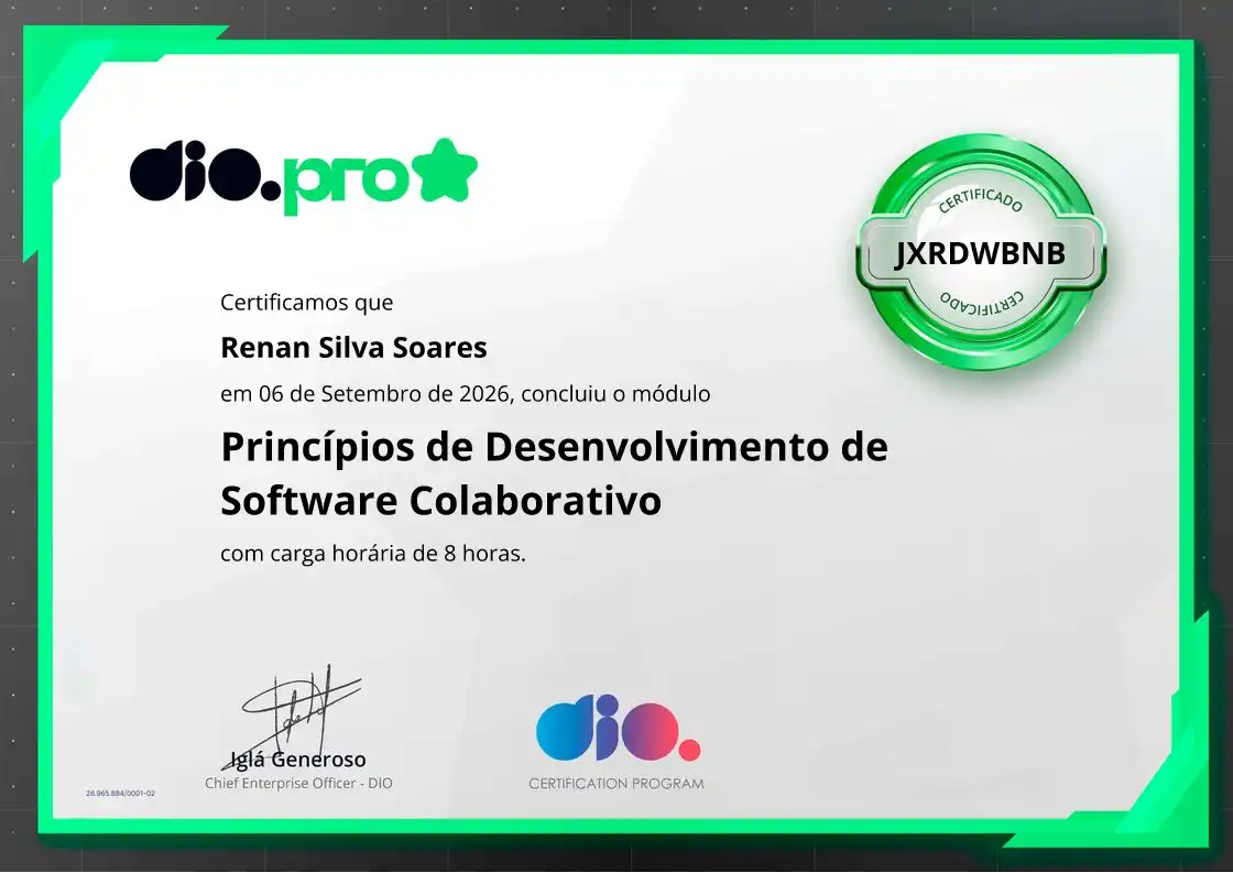 certificate of Princípios de Desenvolvimento de Software Colaborativo