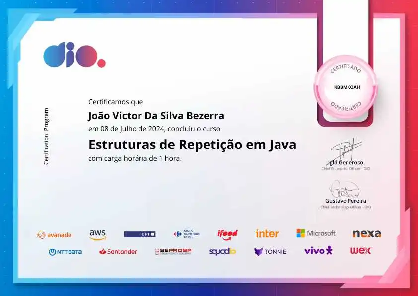 certificate of Estruturas de Repetição em Java