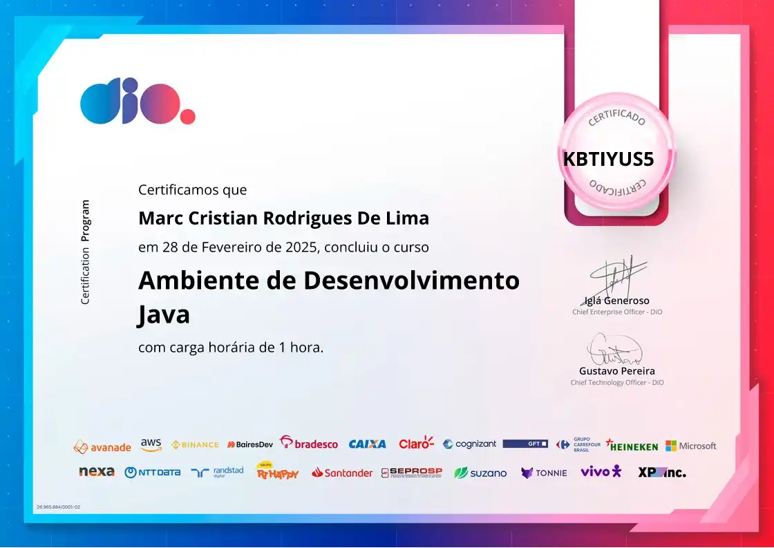 certificate of Ambiente de Desenvolvimento Java