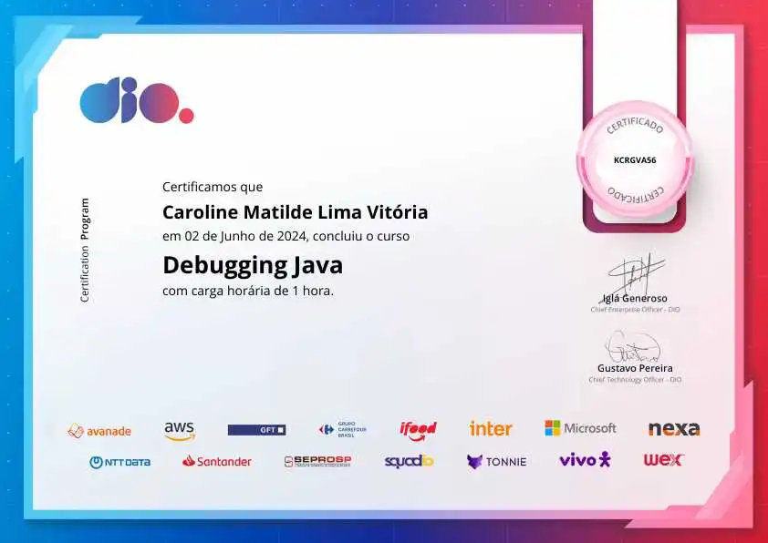 certificate of Debugging Java