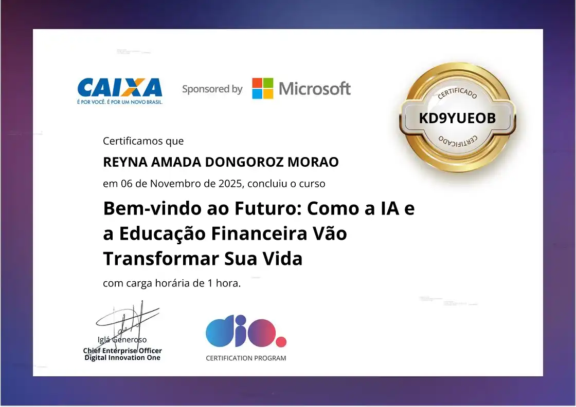 certificate of Bem-vindo ao Futuro: Como a IA e a Educação Financeira Vão Transformar Sua Vida