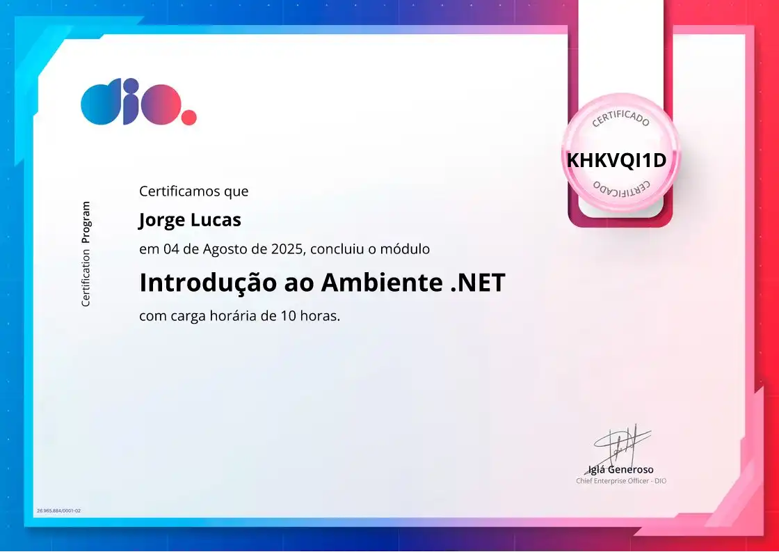 certificate of Introdução ao Ambiente .NET