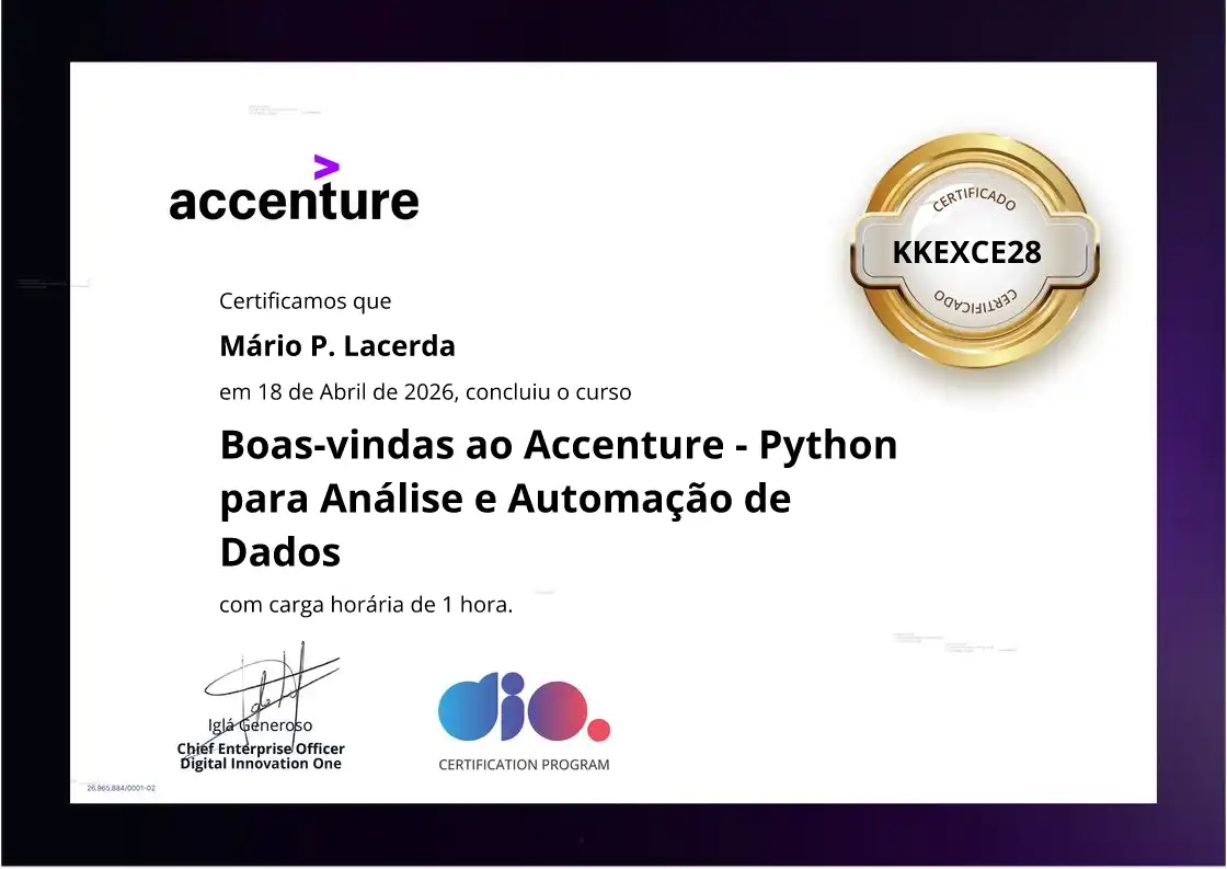 certificate of Boas-vindas ao Accenture - Python para Análise e Automação de Dados