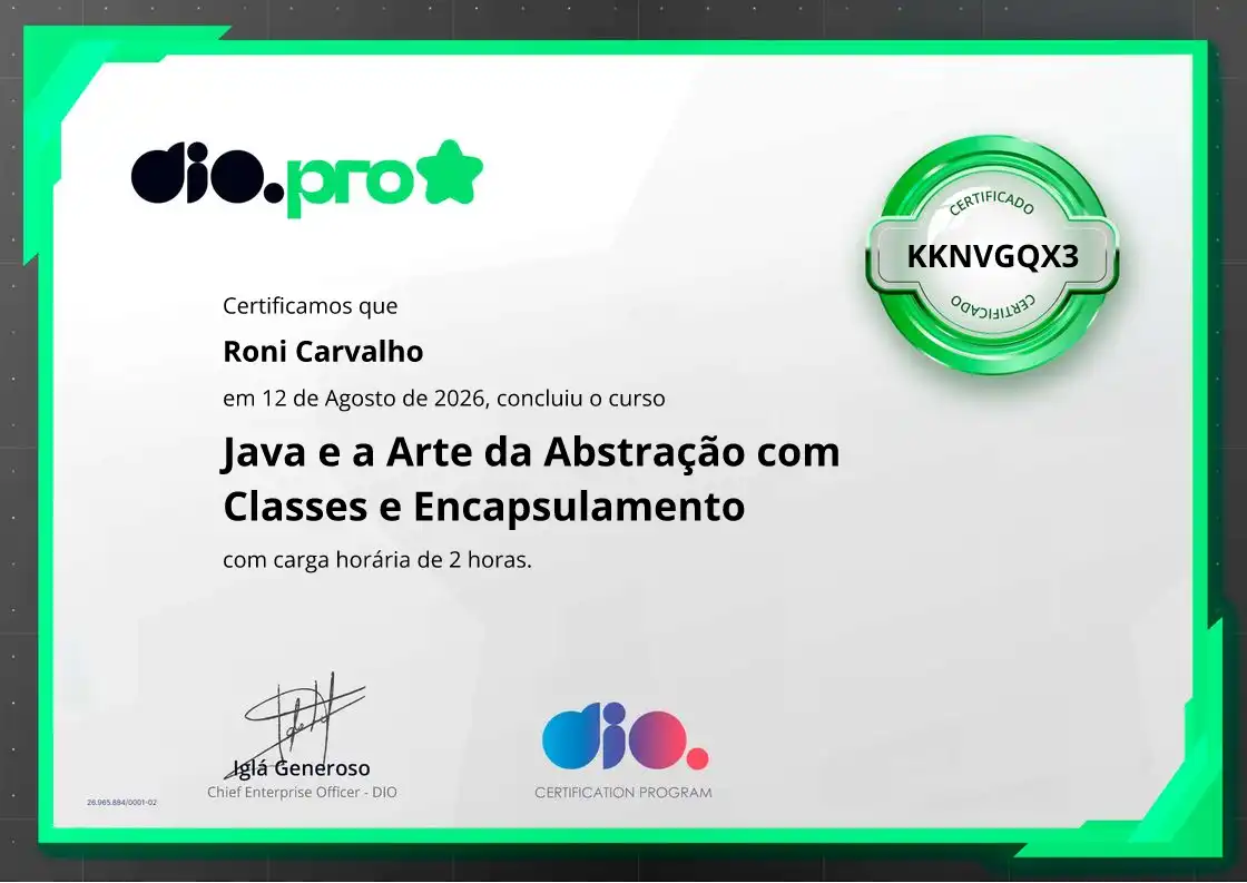 certificate of Java e a Arte da Abstração com Classes e Encapsulamento