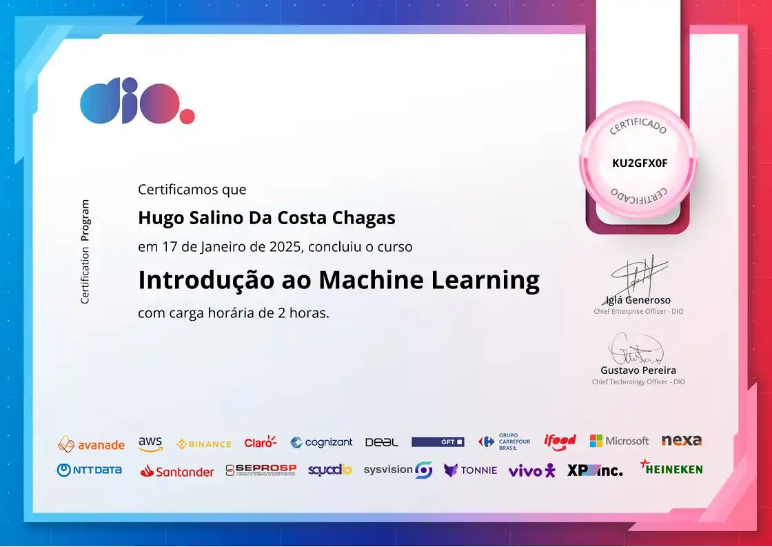 certificate of Introdução ao Machine Learning
