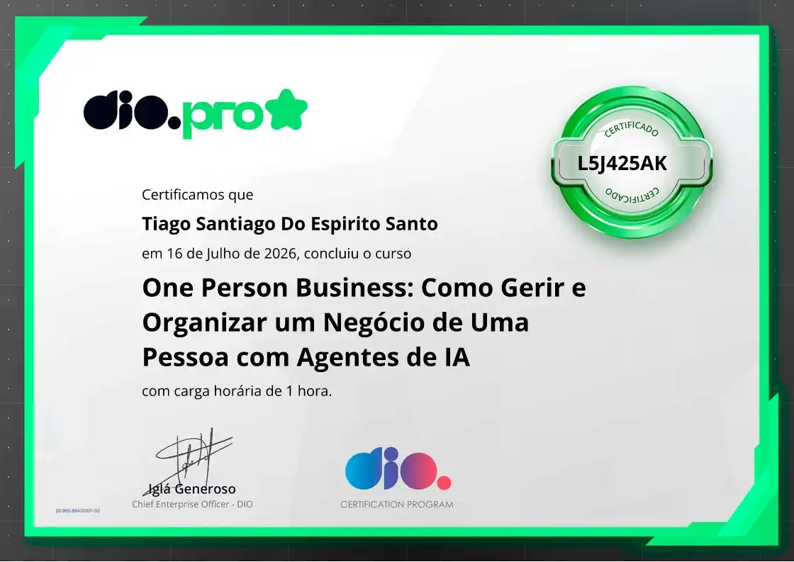 certificate of One Person Business: Como Gerir e Organizar um Negócio de Uma Pessoa com Agentes de IA