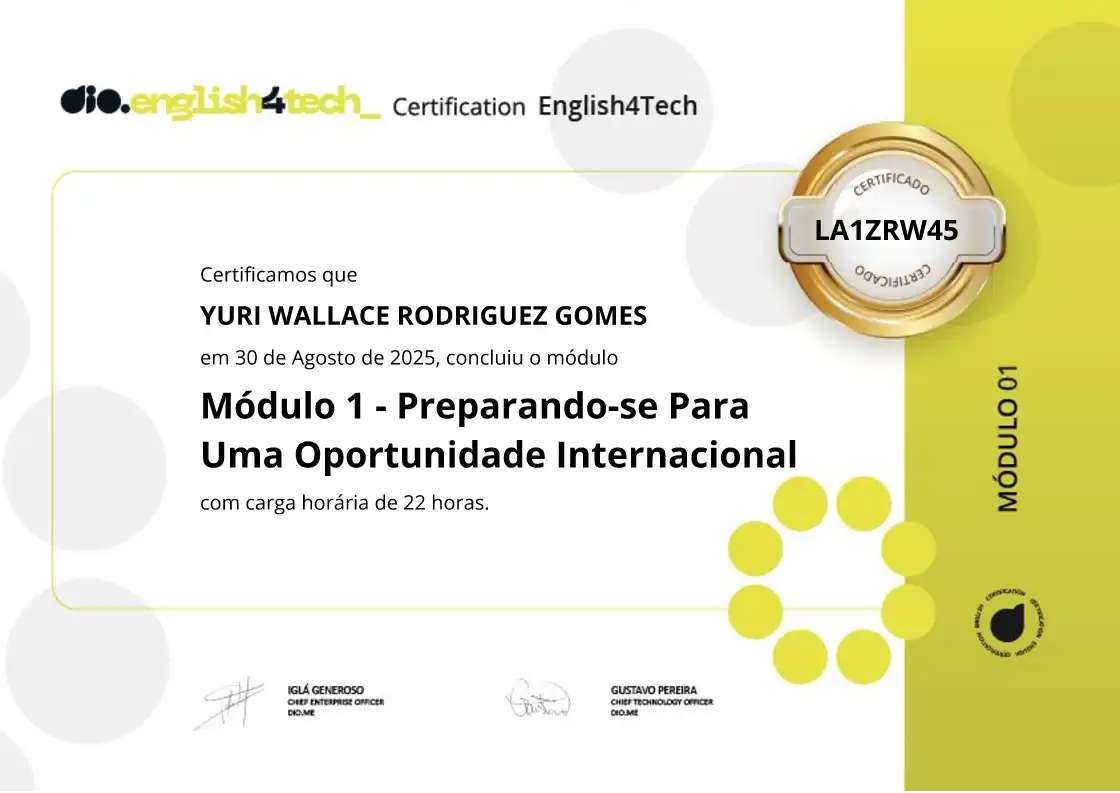 certificate of Módulo 1 - Preparando-se Para Uma Oportunidade Internacional