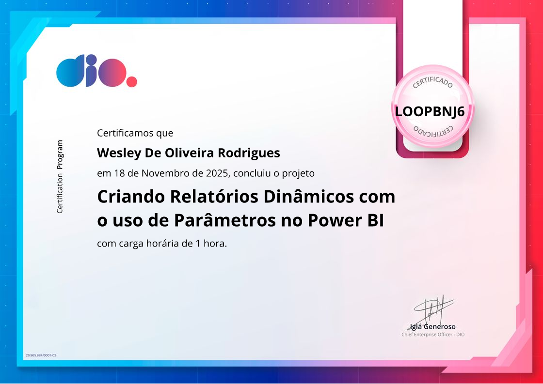 certificate of Criando Relatórios Dinâmicos com o uso de Parâmetros no Power BI