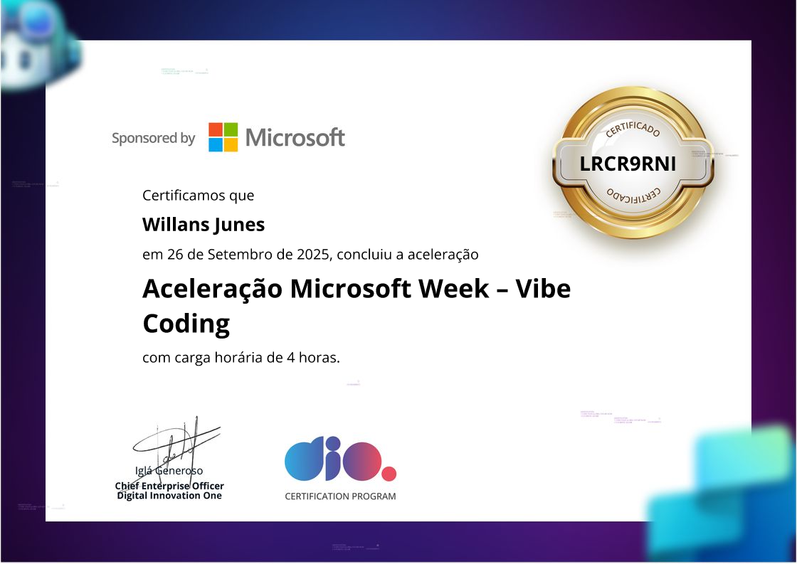certificate of Aceleração Microsoft Week – Vibe Coding
