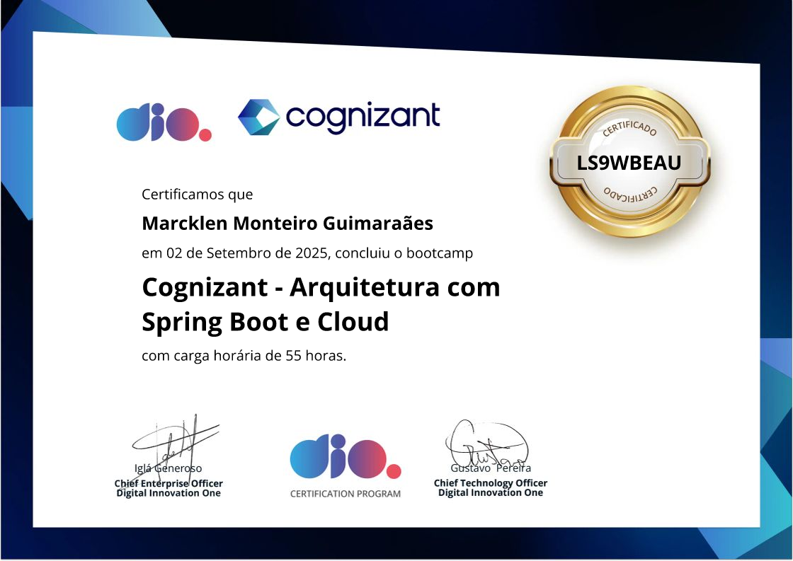 certificate of Cognizant - Arquitetura com Spring Boot e Cloud