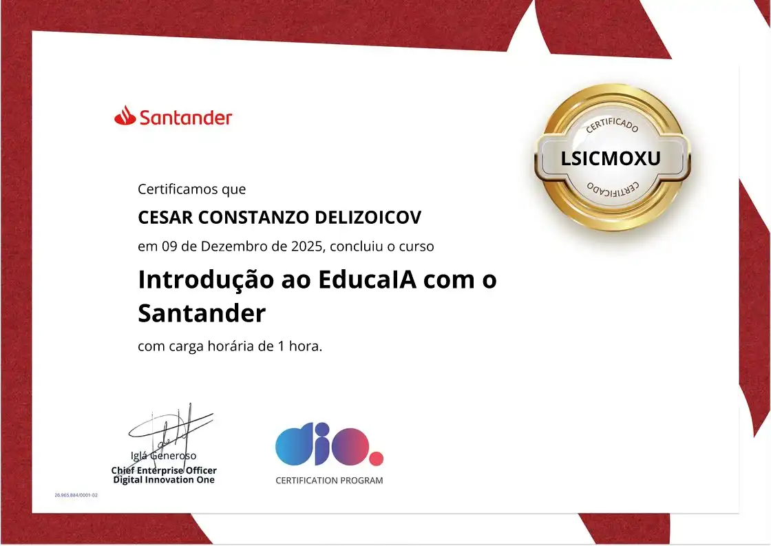 certificate of Introdução ao EducaIA com o Santander
