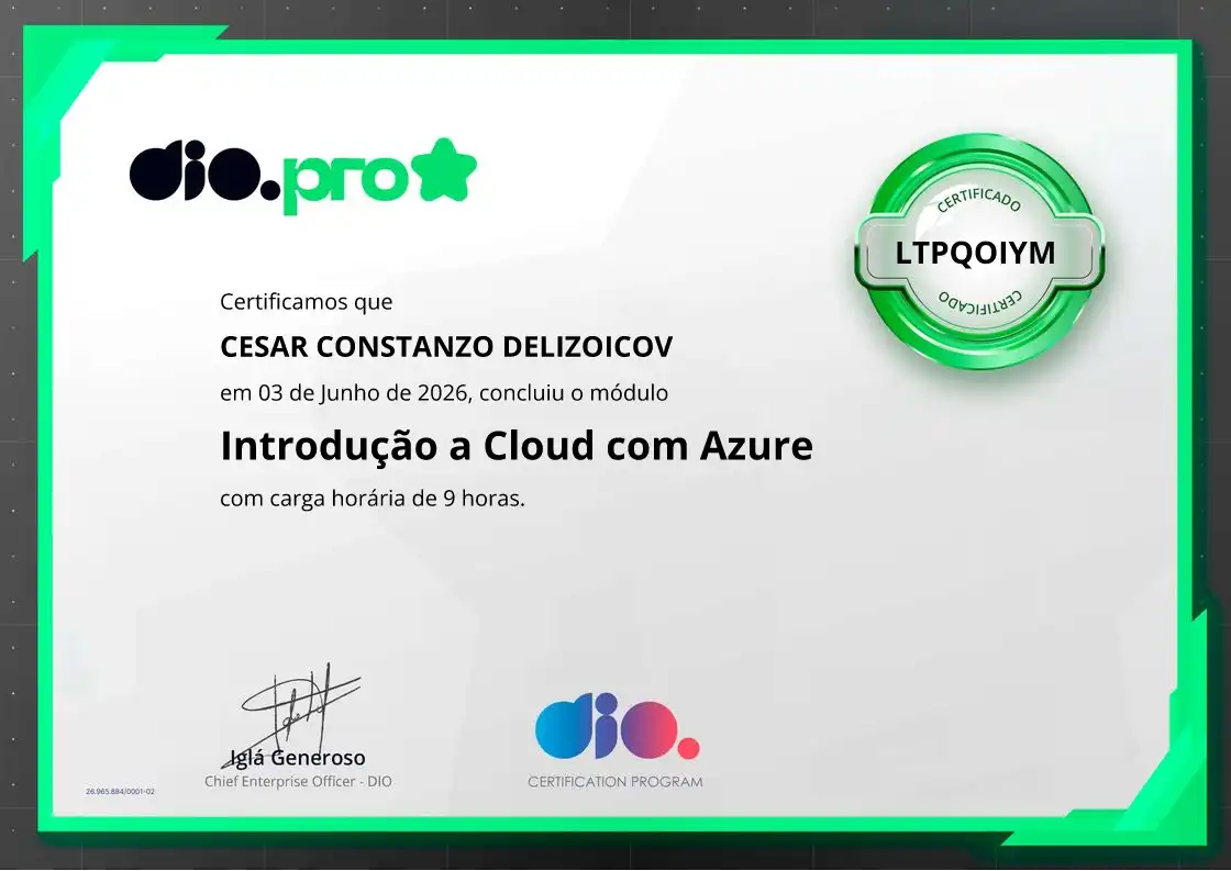 certificate of Introdução a Cloud com Azure