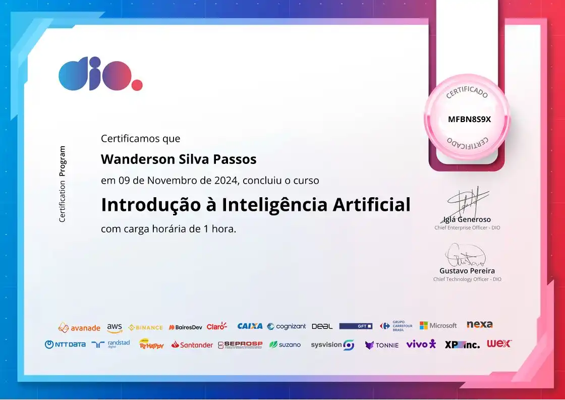 certificate of Introdução à Inteligência Artificial