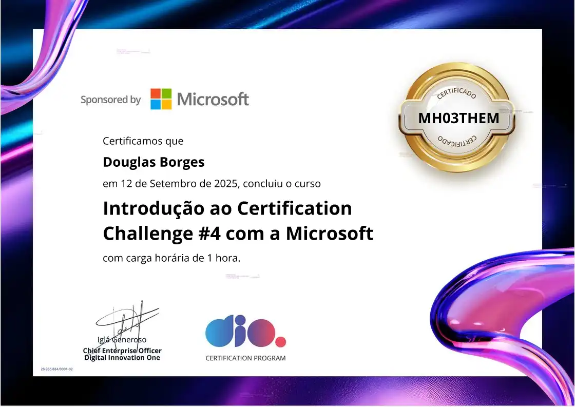 certificate of Introdução ao Certification Challenge #4 com a Microsoft