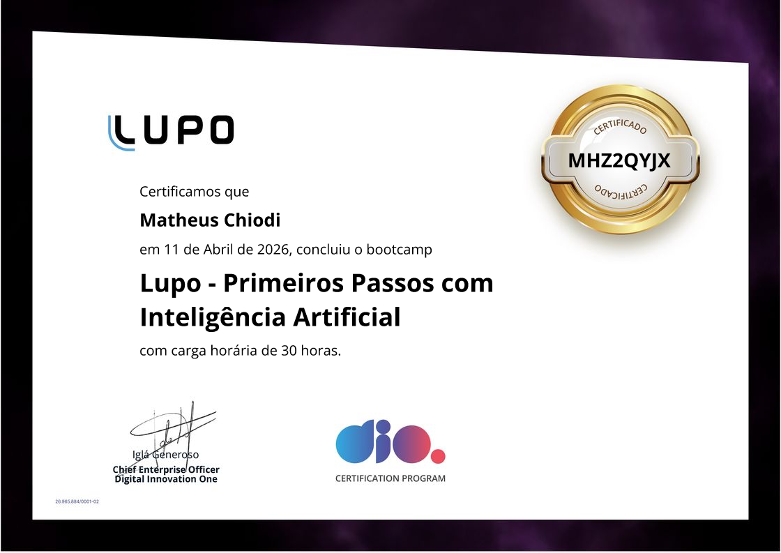 certificate of Lupo - Primeiros Passos com Inteligência Artificial