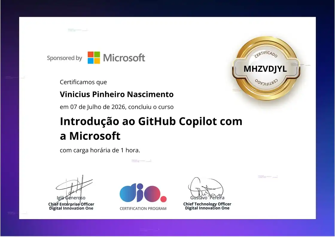 certificate of Introdução ao GitHub Copilot com a Microsoft