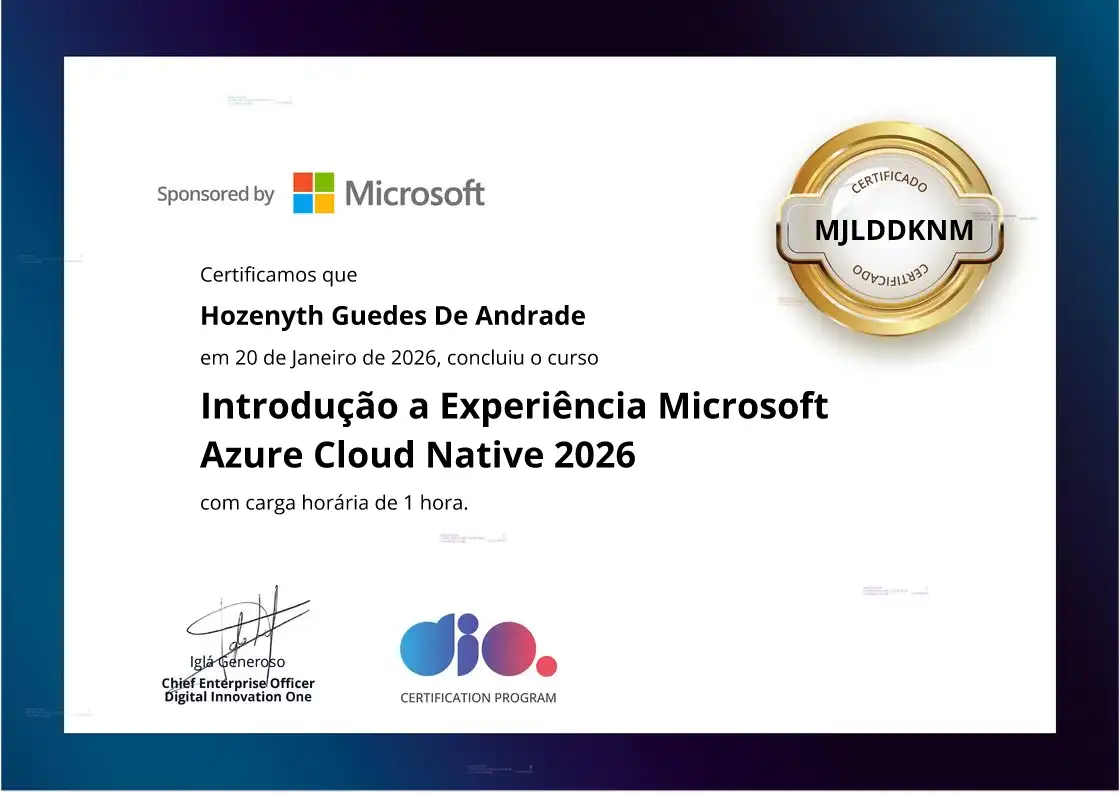 certificate of Introdução a Experiência Microsoft Azure Cloud Native 2026