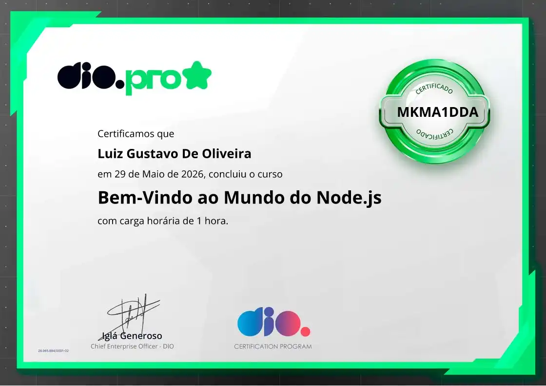 certificate of Bem-Vindo ao Mundo do Node.js