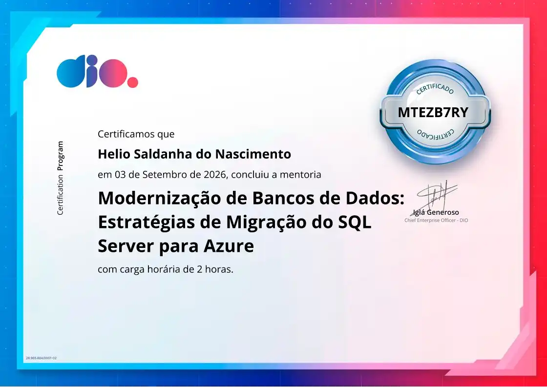 certificate of Modernização de Bancos de Dados: Estratégias de Migração do SQL Server para Azure