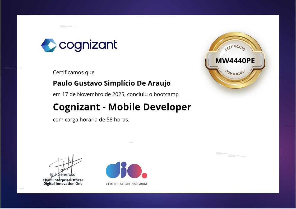 certificate of Cognizant - Mobile Developer