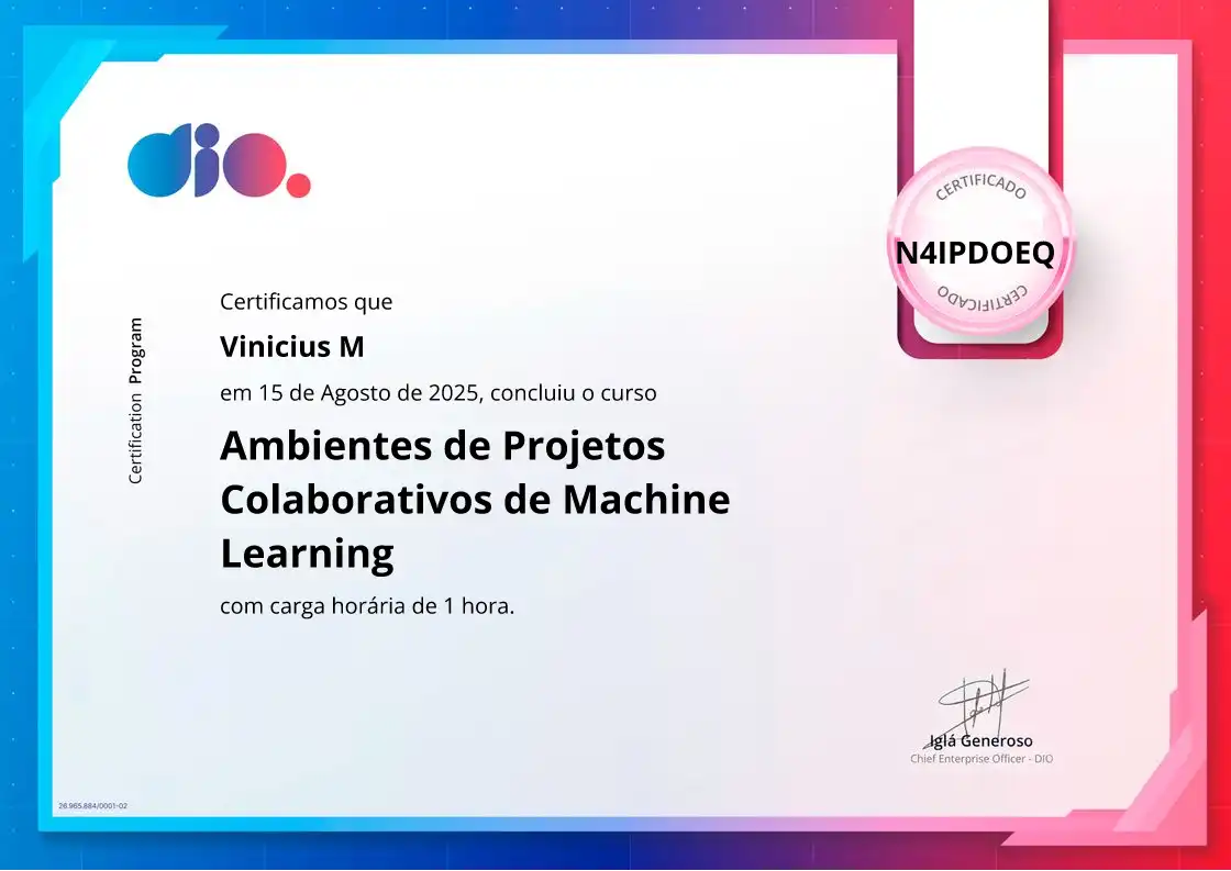 certificate of Ambientes de Projetos Colaborativos de Machine Learning