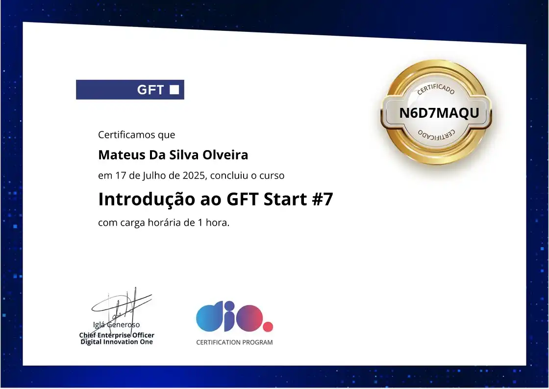 certificate of Introdução ao GFT Start #7
