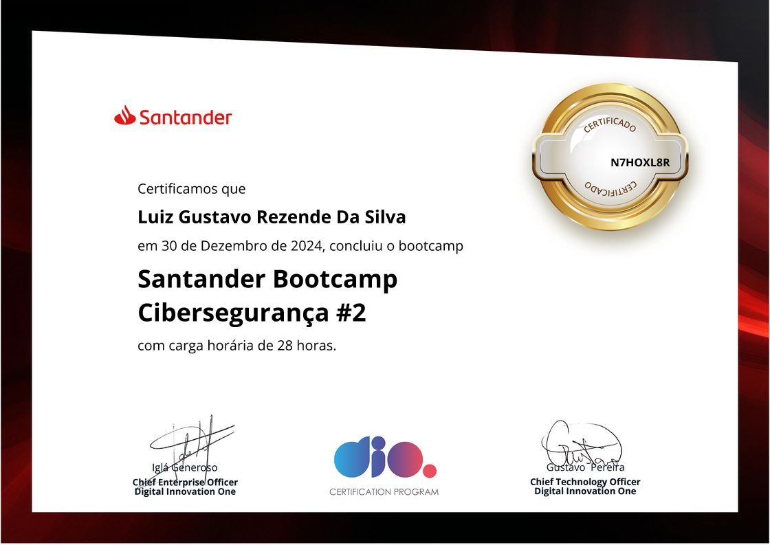 certificate of Santander Bootcamp Cibersegurança #2