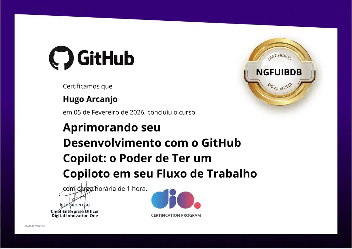 certificate of Aprimorando seu Desenvolvimento com o GitHub Copilot: o Poder de Ter um Copiloto em seu Fluxo de Trabalho