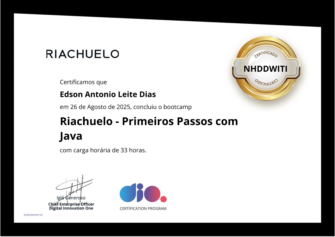 certificate of Riachuelo - Primeiros Passos com Java