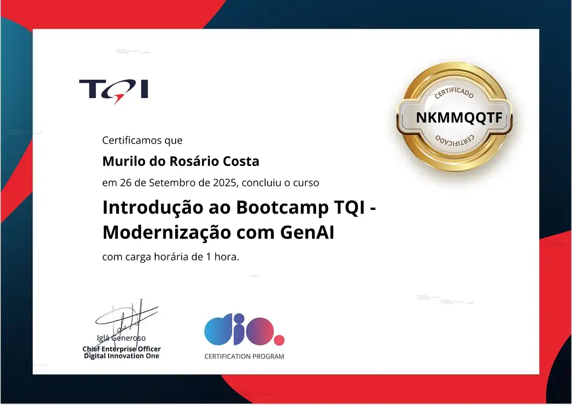 certificate of Introdução ao Bootcamp TQI - Modernização com GenAI