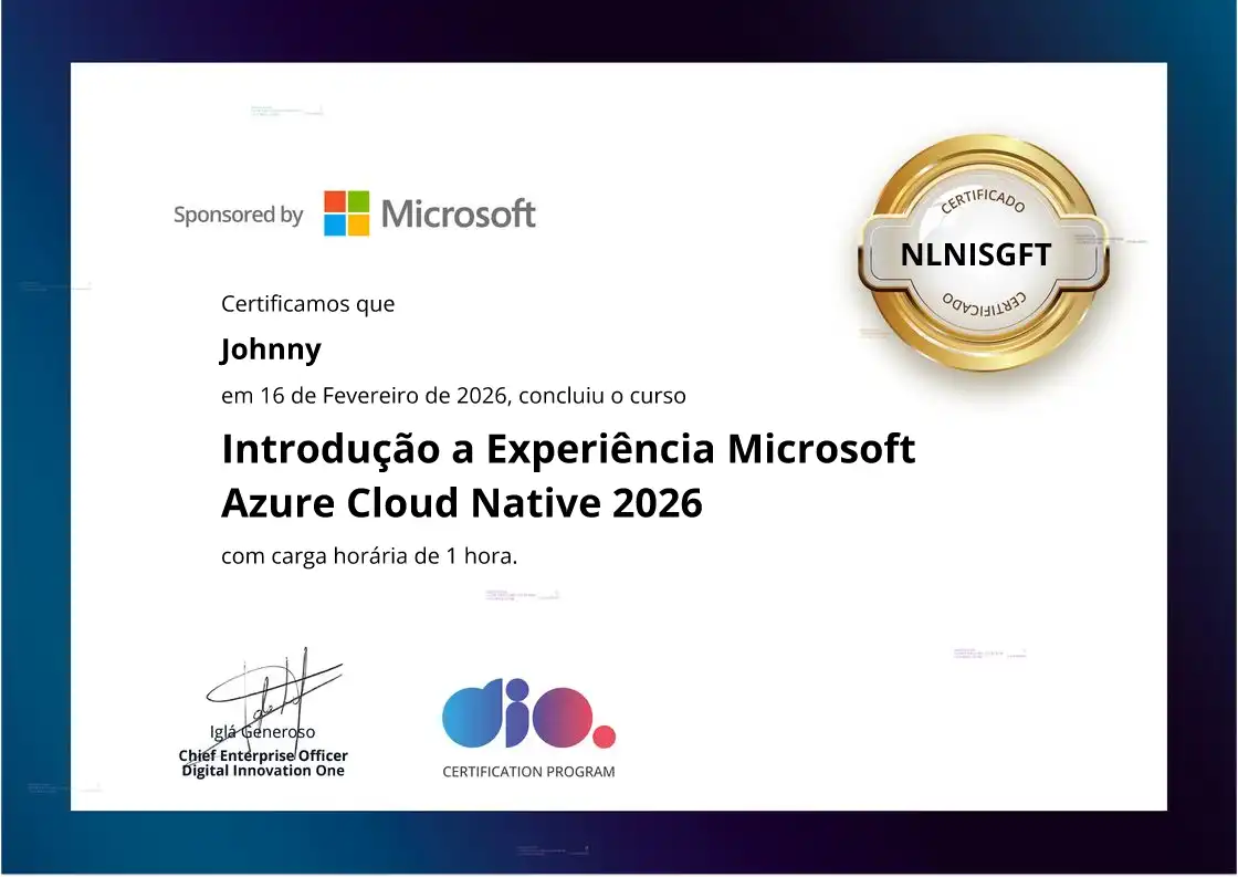 certificate of Introdução a Experiência Microsoft Azure Cloud Native 2026