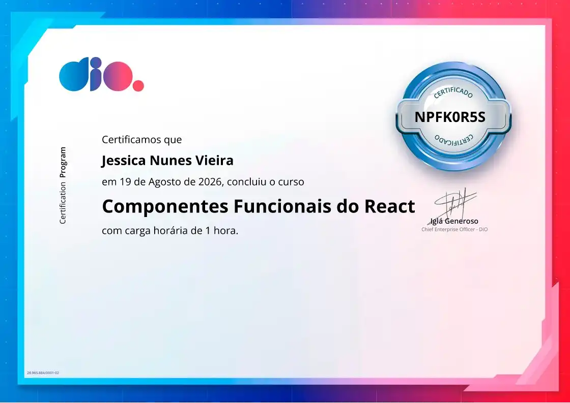 certificate of Componentes Funcionais do React