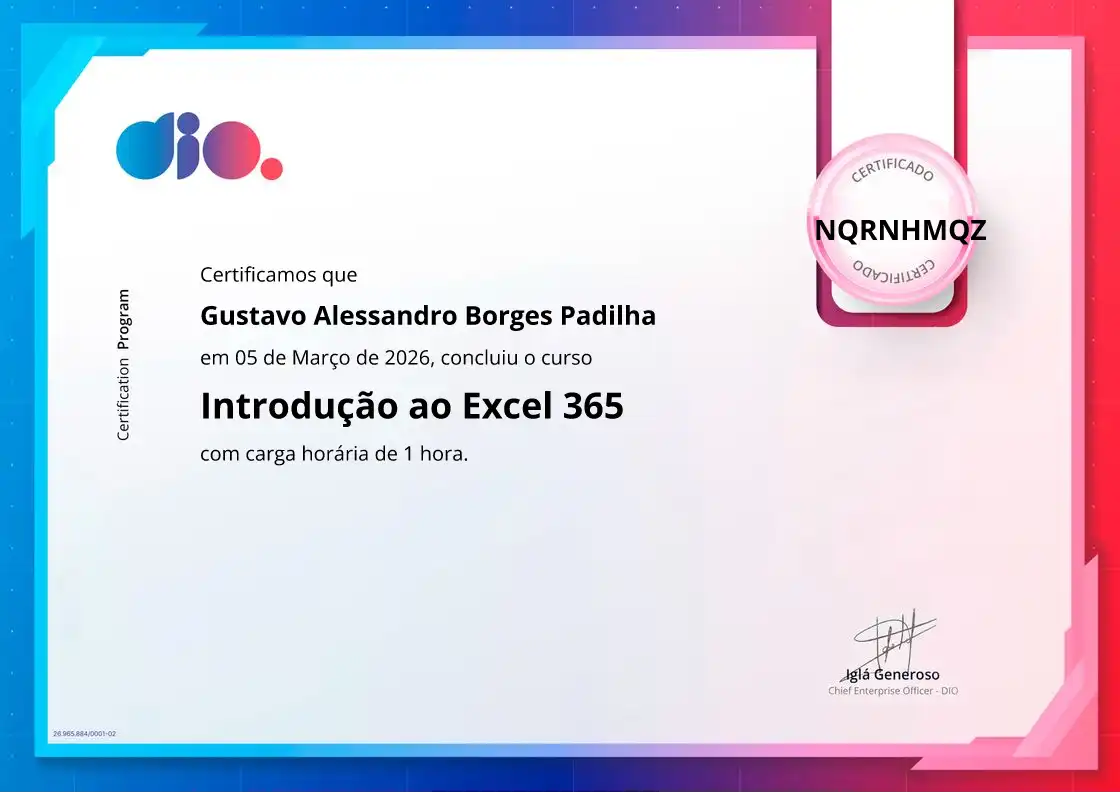 certificate of Introdução ao Excel 365