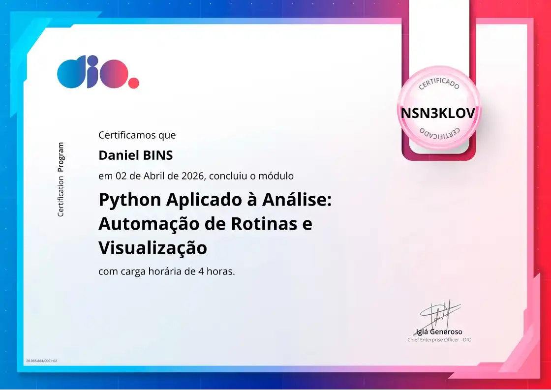 certificate of Python Aplicado à Análise: Automação de Rotinas e Visualização