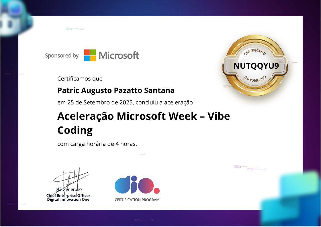certificate of Aceleração Microsoft Week – Vibe Coding