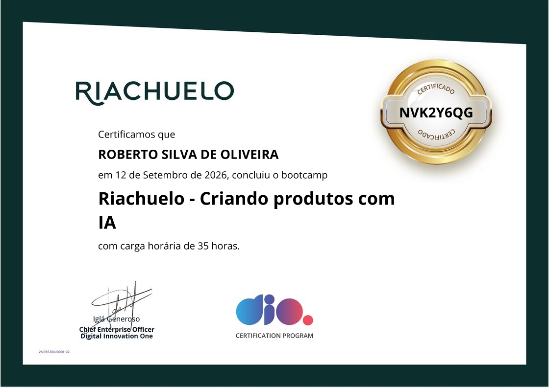 certificate of Riachuelo - Criando produtos com IA