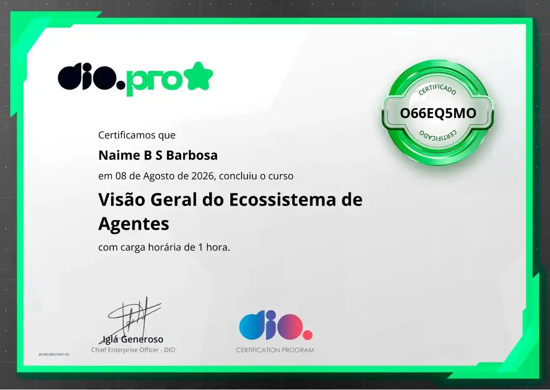certificate of Visão Geral do Ecossistema de Agentes