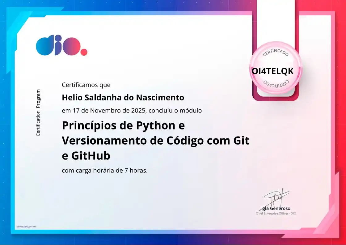 certificate of Princípios de Python e Versionamento de Código com Git e GitHub