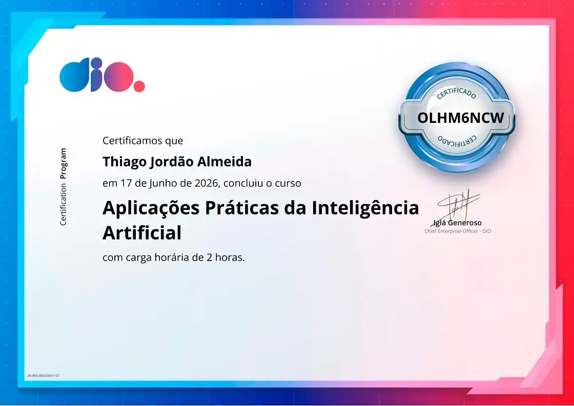 certificate of Aplicações Práticas da Inteligência Artificial