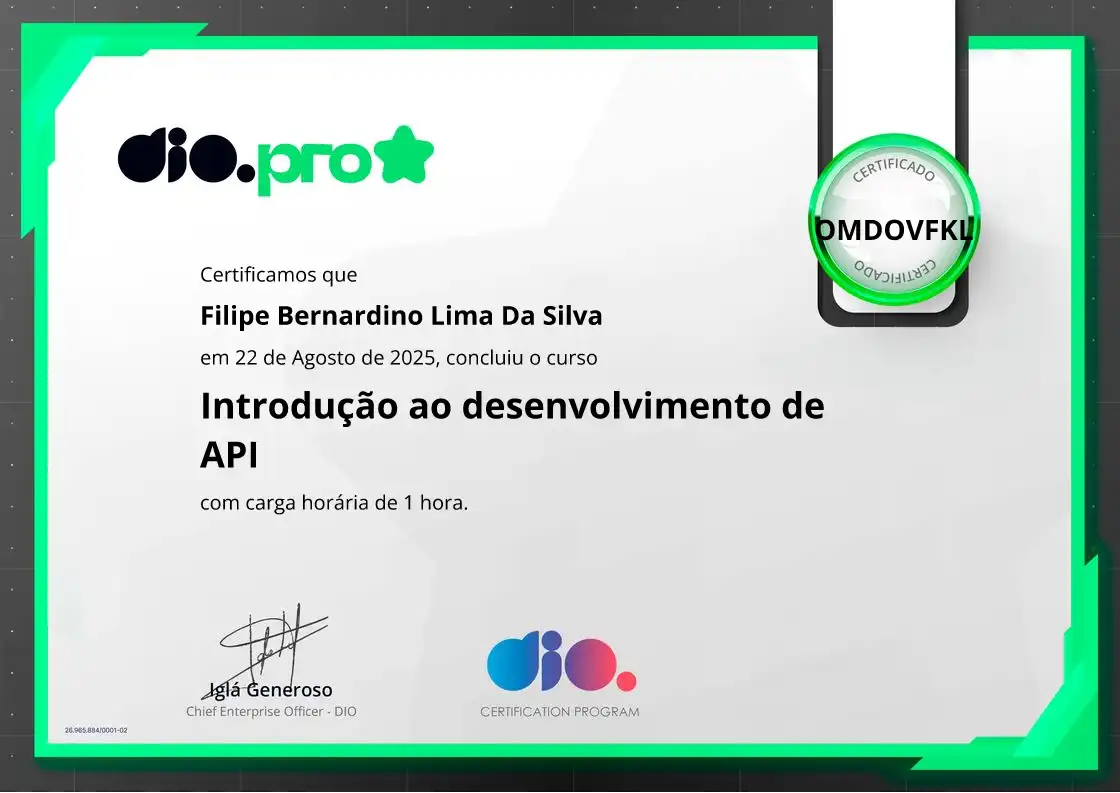certificate of Introdução ao desenvolvimento de API
