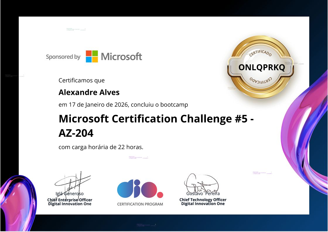 certificate of Microsoft Certification Challenge #5 - AZ-204