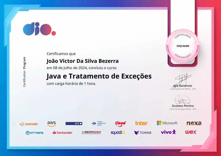 certificate of Java e Tratamento de Exceções