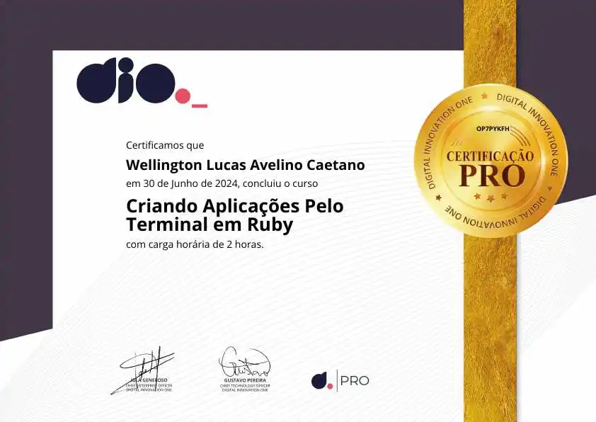 certificate of Criando Aplicações Pelo Terminal em Ruby