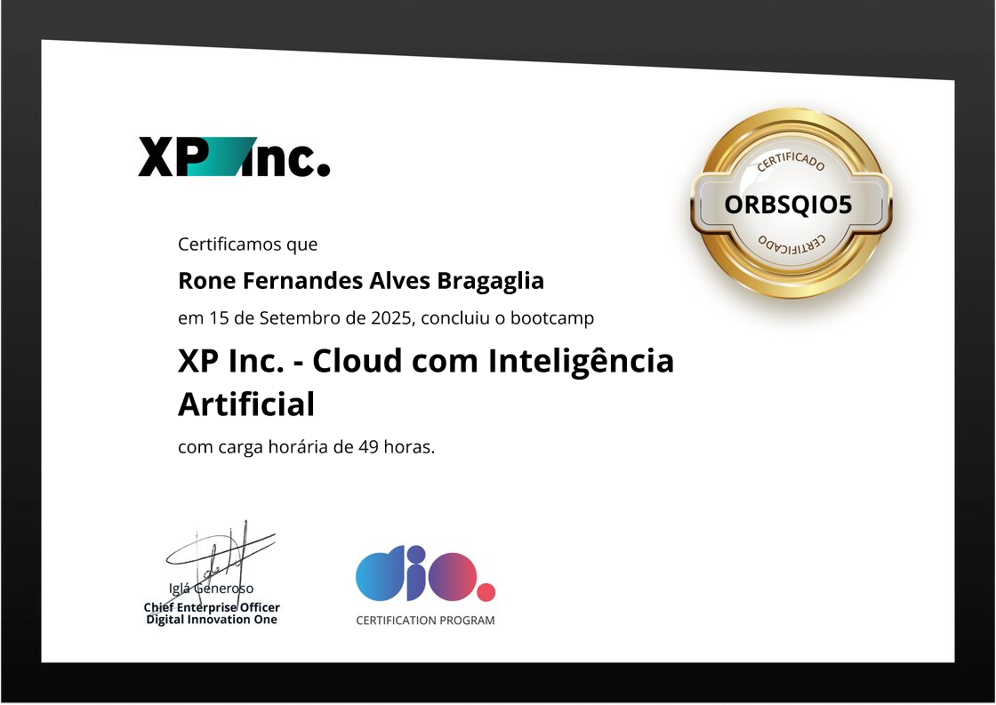 certificate of XP Inc. - Cloud com Inteligência Artificial