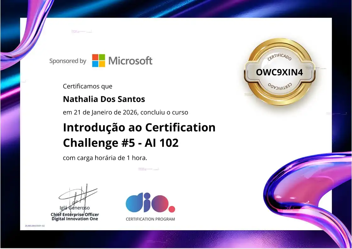 certificate of Introdução ao Certification Challenge #5 - AI 102